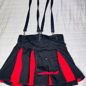 Stylish Black and Red Mini Skirt with Suspenders